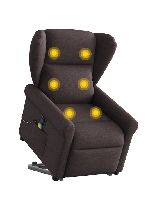Elektrické zvedací masážní polohovací křeslo tmavě hnědé textil