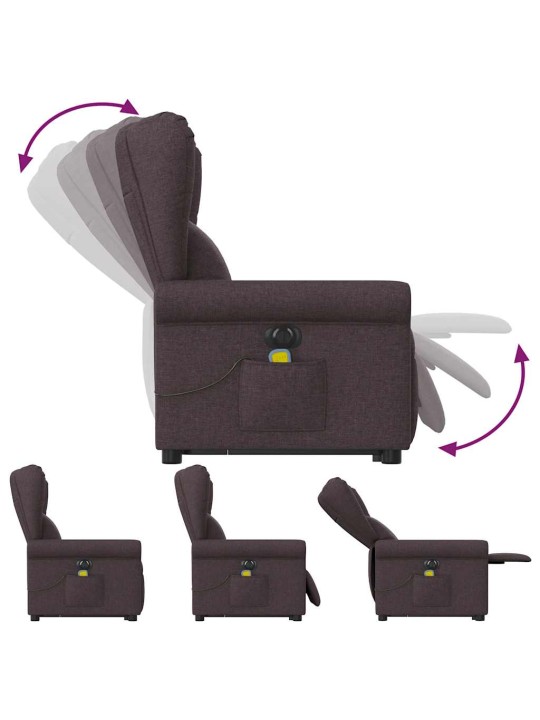 Elektrické zvedací masážní polohovací křeslo tmavě hnědé textil