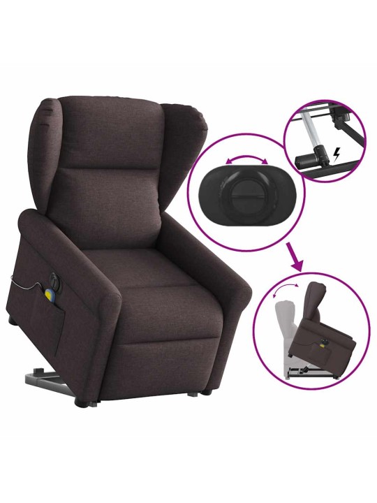 Elektrické zvedací masážní polohovací křeslo tmavě hnědé textil