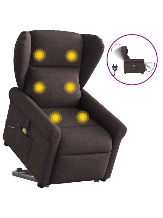 Elektrické zvedací masážní polohovací křeslo tmavě hnědé textil