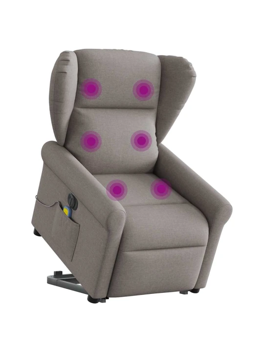 Elektrické zvedací masážní polohovací křeslo taupe textil