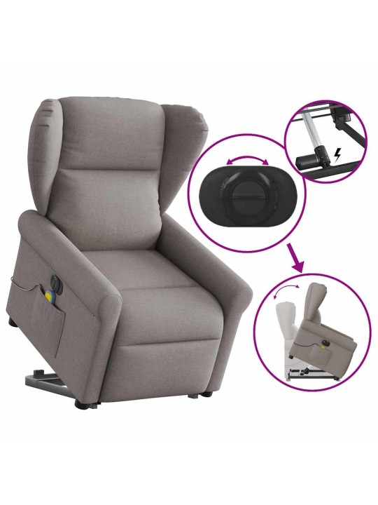 Elektrické zvedací masážní polohovací křeslo taupe textil