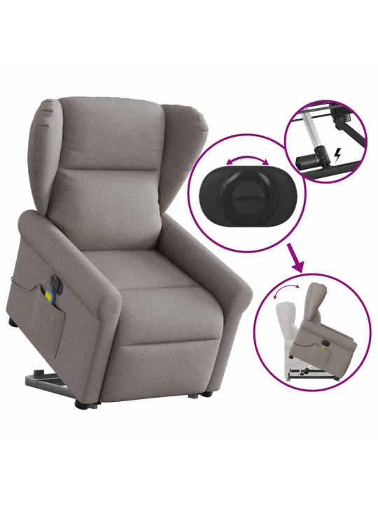 Elektrické zvedací masážní polohovací křeslo taupe textil