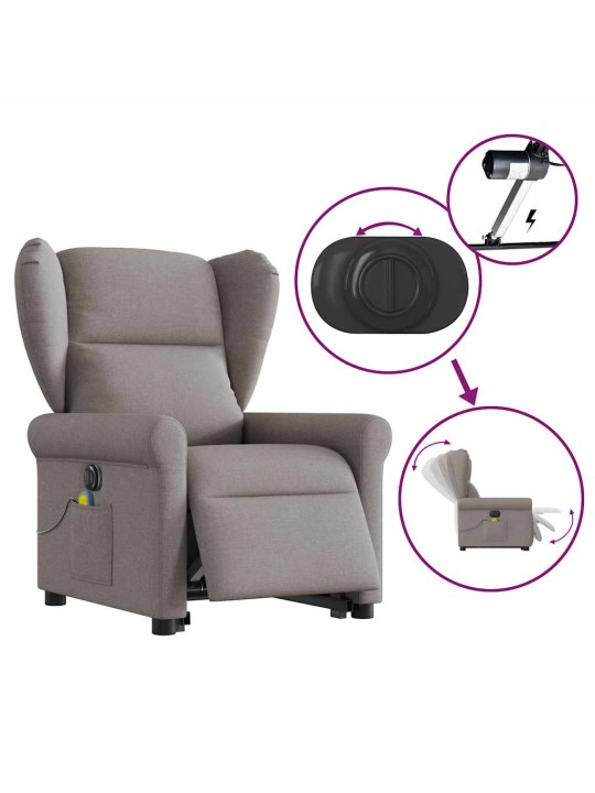 Elektrické zvedací masážní polohovací křeslo taupe textil