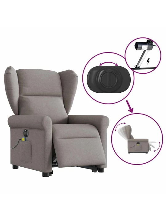 Elektrické zvedací masážní polohovací křeslo taupe textil