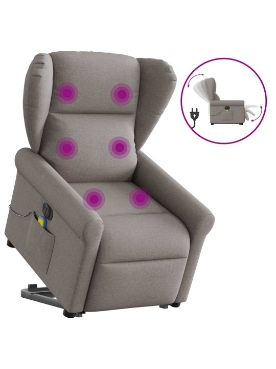 Elektrické zvedací masážní polohovací křeslo taupe textil