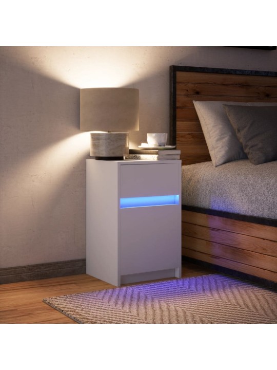 Noční stolek s LED osvětlením bílý kompozitní dřevo