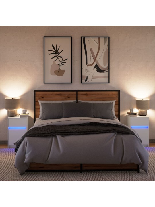 Noční stolky s LED osvětlením 2 ks bílé kompozitní dřevo