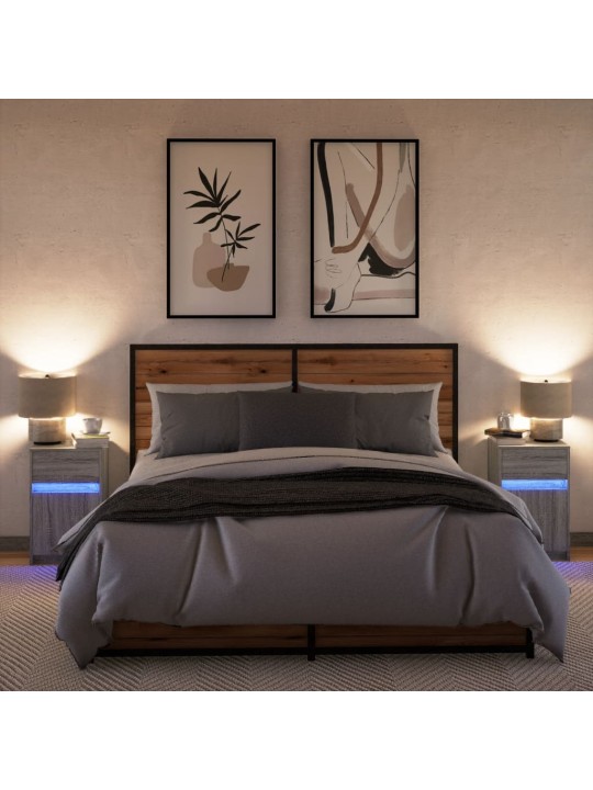 Noční stolky s led osvětlením 2 ks šedé sonoma kompozitní dřevo