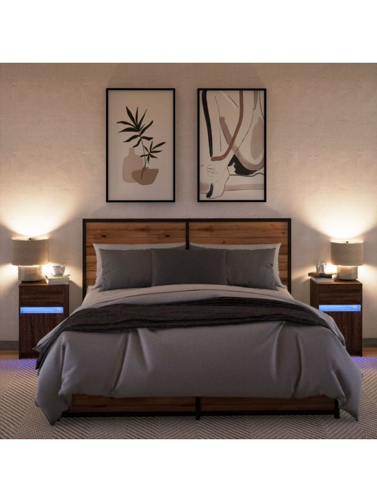 Noční stolky s led osvětlením 2 ks hnědý dub kompozitní dřevo