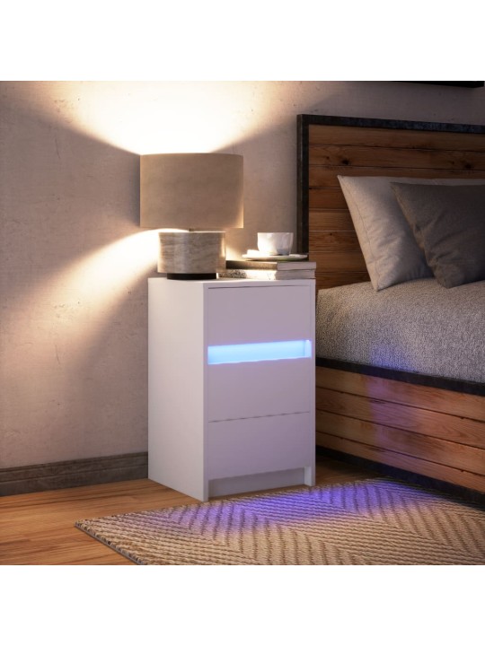 Noční stolek s LED osvětlením bílý kompozitní dřevo