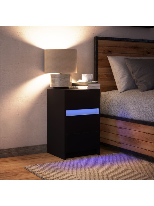 Noční stolek s led osvětlením černý kompozitní dřevo