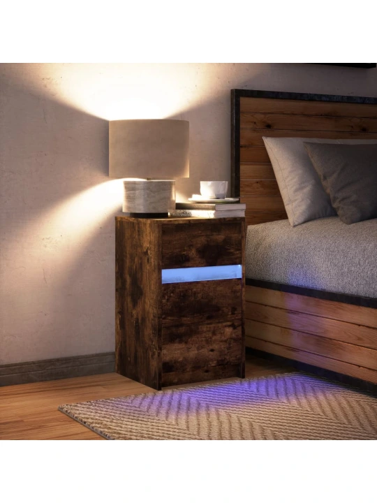 Noční stolek s led osvětlením kouřový dub kompozitní dřevo