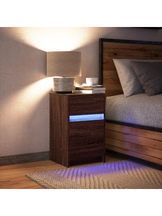 Noční stolek s led osvětlením hnědý dub kompozitní dřevo