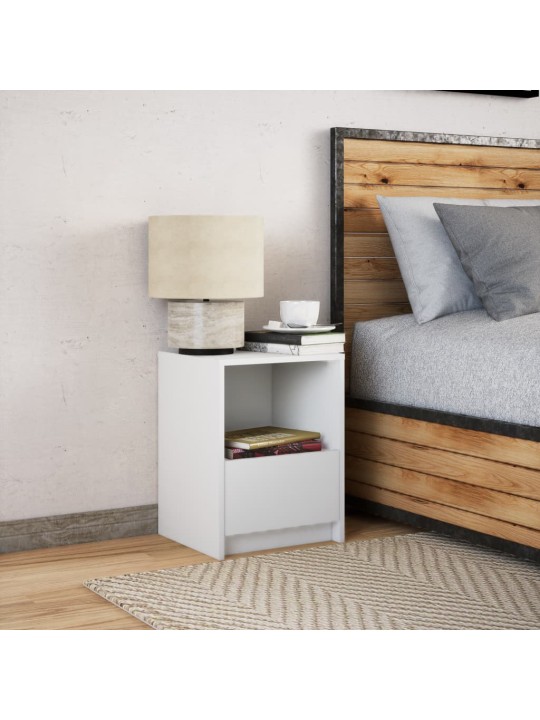 Noční stolek s LED osvětlením bílý kompozitní dřevo