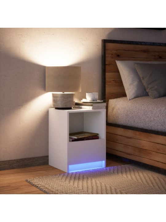 Noční stolek s LED osvětlením bílý kompozitní dřevo