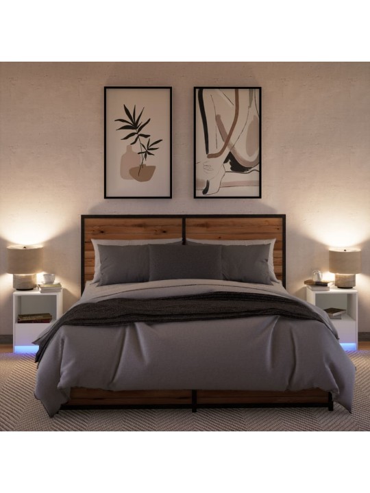 Noční stolky s LED osvětlením 2 ks bílé kompozitní dřevo