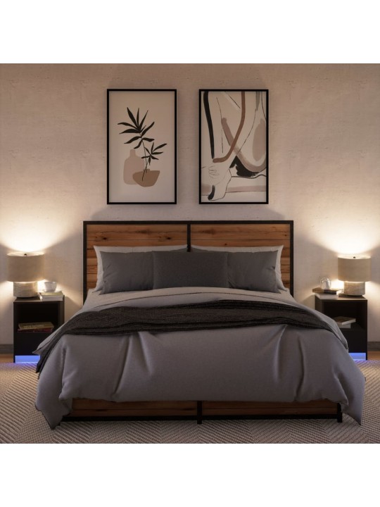Noční stolky s LED osvětlením 2 ks černé kompozitní dřevo