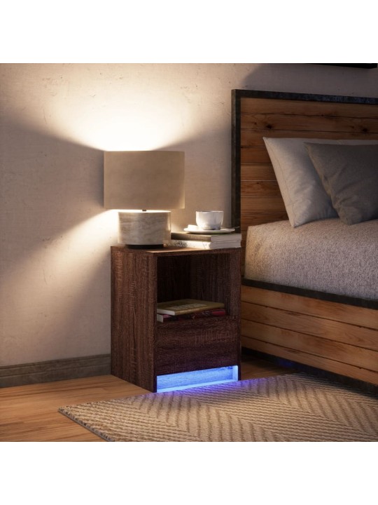 Noční stolek s led osvětlením hnědý dub kompozitní dřevo