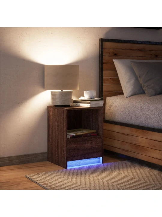 Noční stolek s led osvětlením hnědý dub kompozitní dřevo