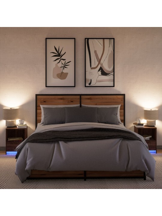 Noční stolky s led osvětlením 2 ks hnědý dub kompozitní dřevo