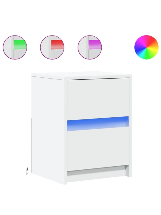 Noční stolek s LED osvětlením bílý kompozitní dřevo