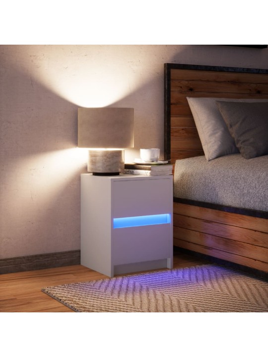 Noční stolek s LED osvětlením bílý kompozitní dřevo