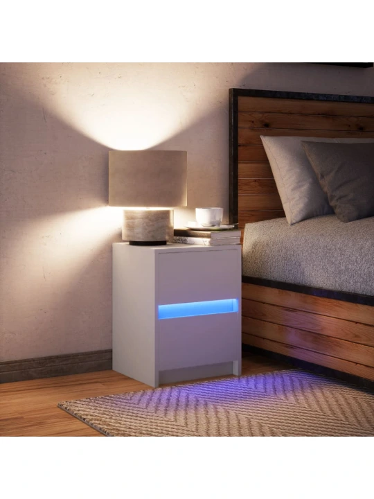 Noční stolek s LED osvětlením bílý kompozitní dřevo