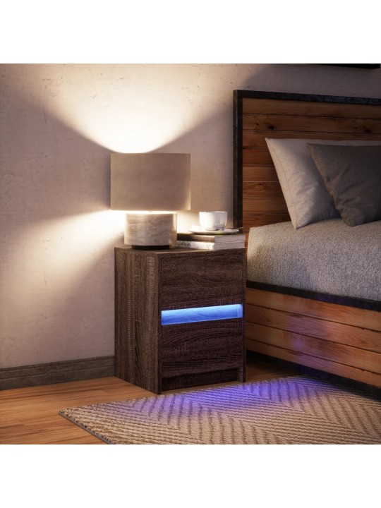 Noční stolek s led osvětlením hnědý dub kompozitní dřevo