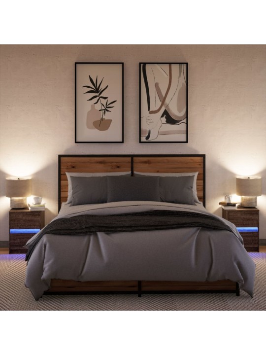Noční stolky s led osvětlením 2 ks hnědý dub kompozitní dřevo