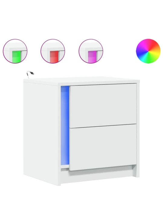 Noční stolek s LED osvětlením bílý kompozitní dřevo