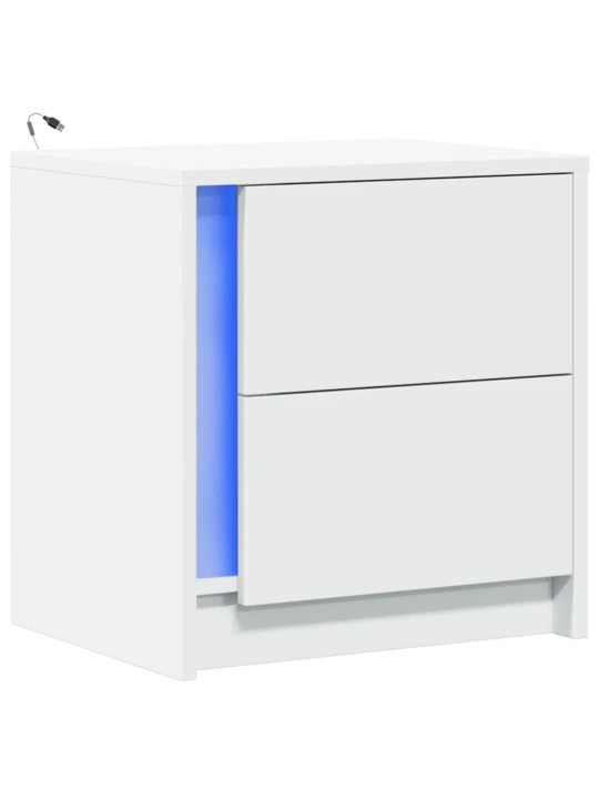 Noční stolek s LED osvětlením bílý kompozitní dřevo
