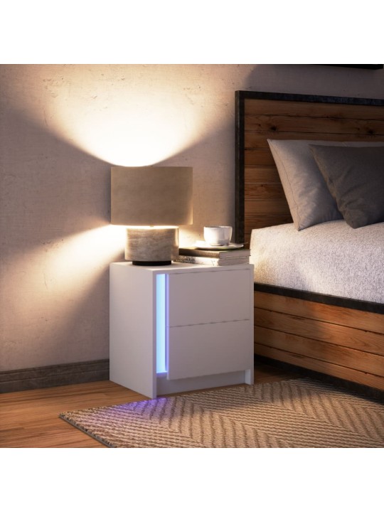 Noční stolek s LED osvětlením bílý kompozitní dřevo