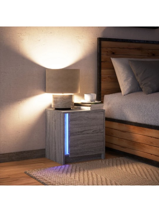 Noční stolek s led osvětlením šedý sonoma kompozitní dřevo