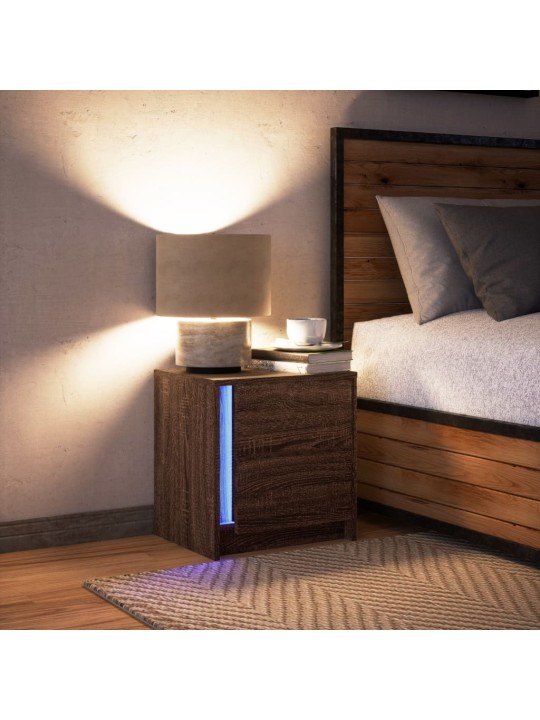 Noční stolek s led osvětlením hnědý dub kompozitní dřevo