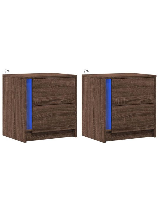 Noční stolky s led osvětlením 2 ks hnědý dub kompozitní dřevo