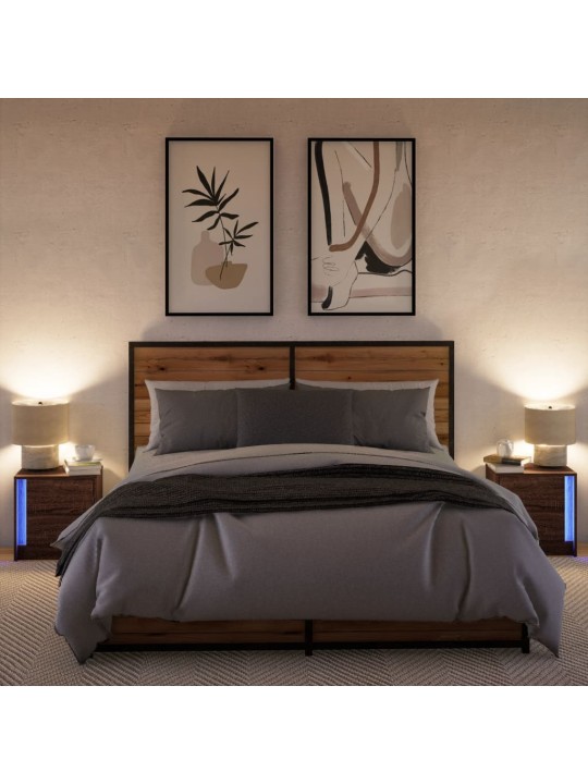 Noční stolky s led osvětlením 2 ks hnědý dub kompozitní dřevo