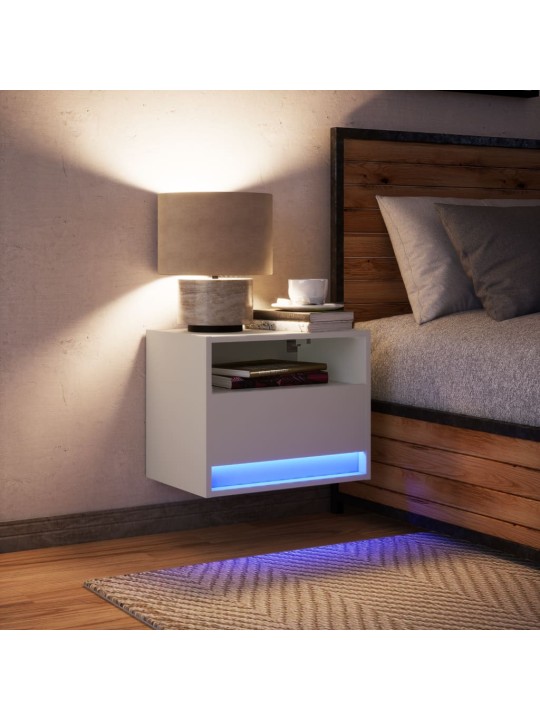 Nástěnný noční stolek s LED osvětlením bílý