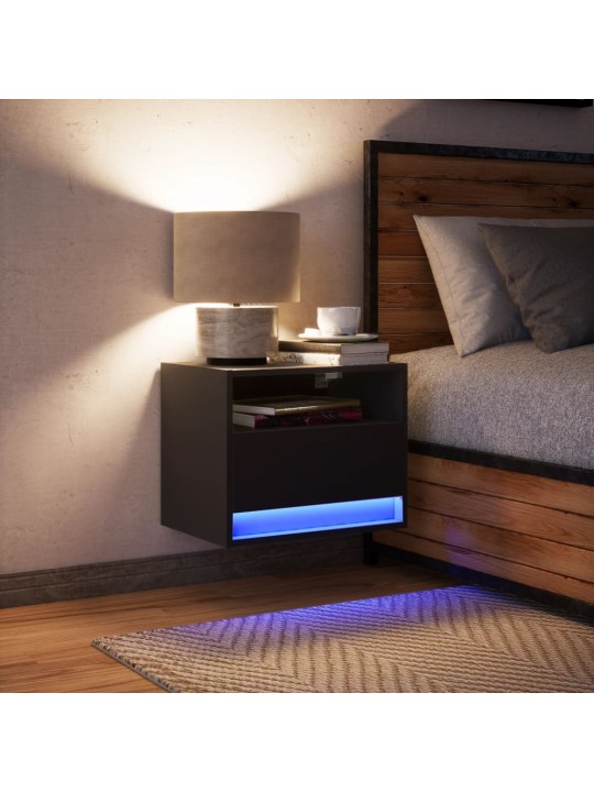 Nástěnný noční stolek s LED osvětlením černý
