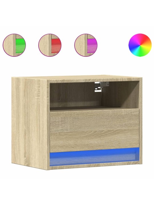 Nástěnný noční stolek s LED osvětlením dub sonoma