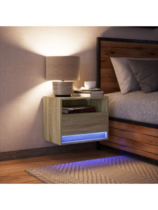Nástěnný noční stolek s LED osvětlením dub sonoma