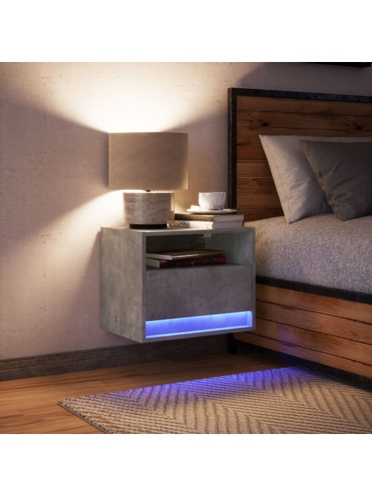 Nástěnný noční stolek s LED osvětlením betonově šedý