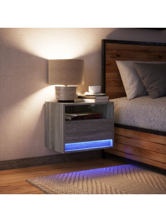 Nástěnný noční stolek s led osvětlením šedý sonoma