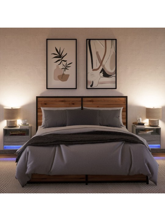 Nástěnné noční stolky s led osvětlením 2 ks šedé sonoma