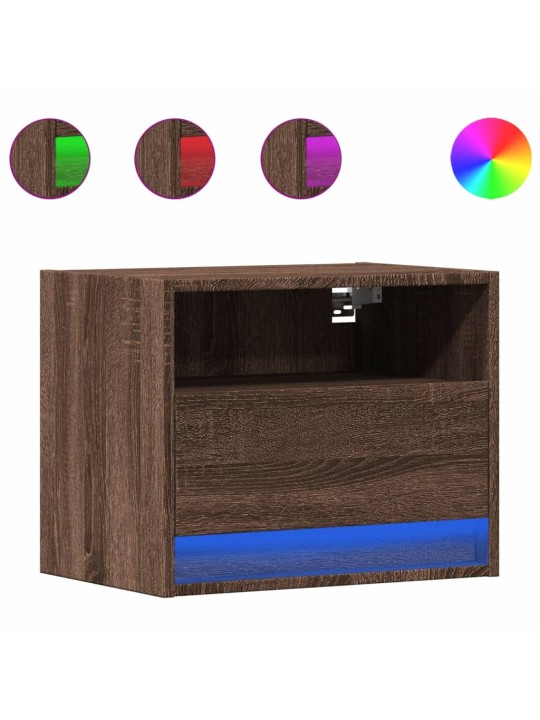 Nástěnný noční stolek s led osvětlením hnědý dub