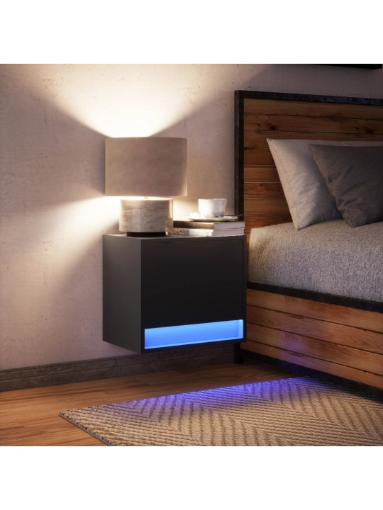 Nástěnný noční stolek s LED osvětlením černý