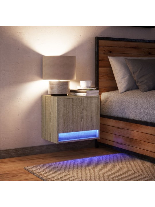 Nástěnný noční stolek s LED osvětlením dub sonoma