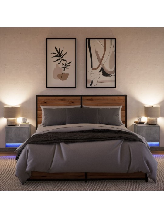 Nástěnné noční stolky s LED osvětlením 2 ks betonově šedé