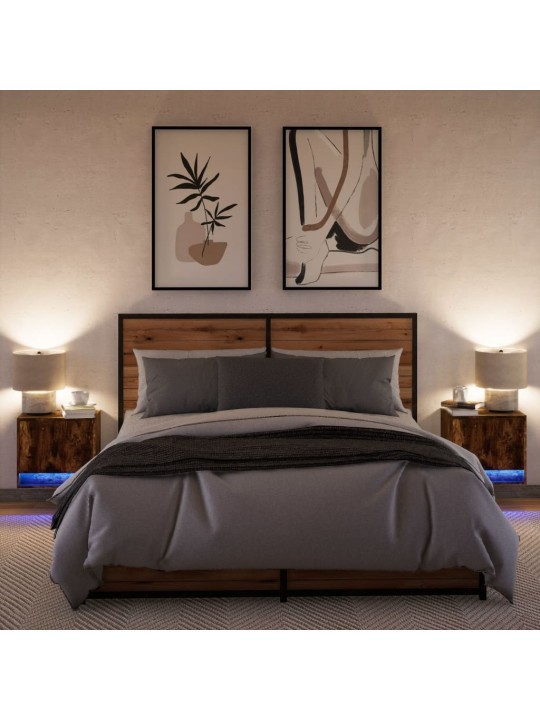 Nástěnné noční stolky s led osvětlením 2 ks kouřový dub