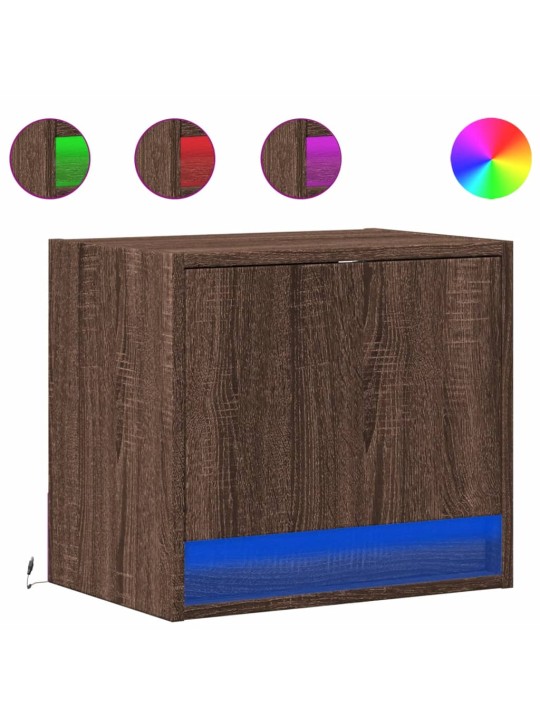 Nástěnný noční stolek s led osvětlením hnědý dub